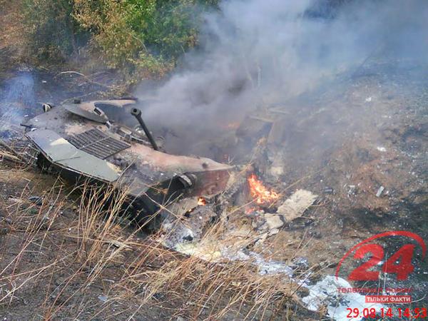 Burning vehicles of Russian army