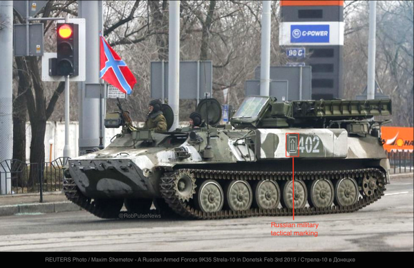 #Russia|n 9K35 Strela-10 mobile SAM in #Donetsk, eastern #Ukraine today