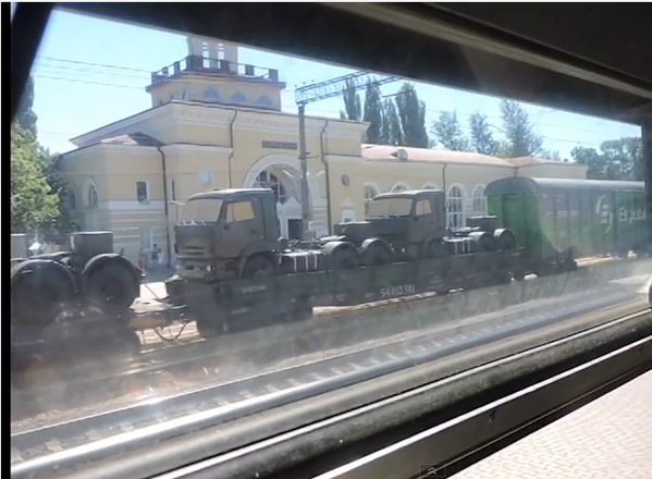 Echelon of military Kamaz trucks near the border of Ukraine