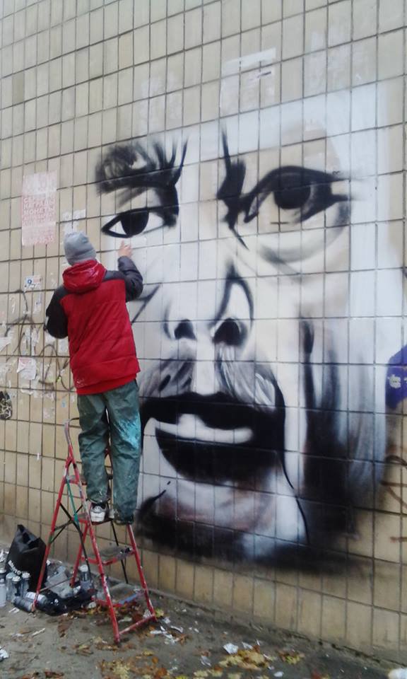New mural in Kyiv - in support for renaming Lepse blvd to Vaclav Havel blvd