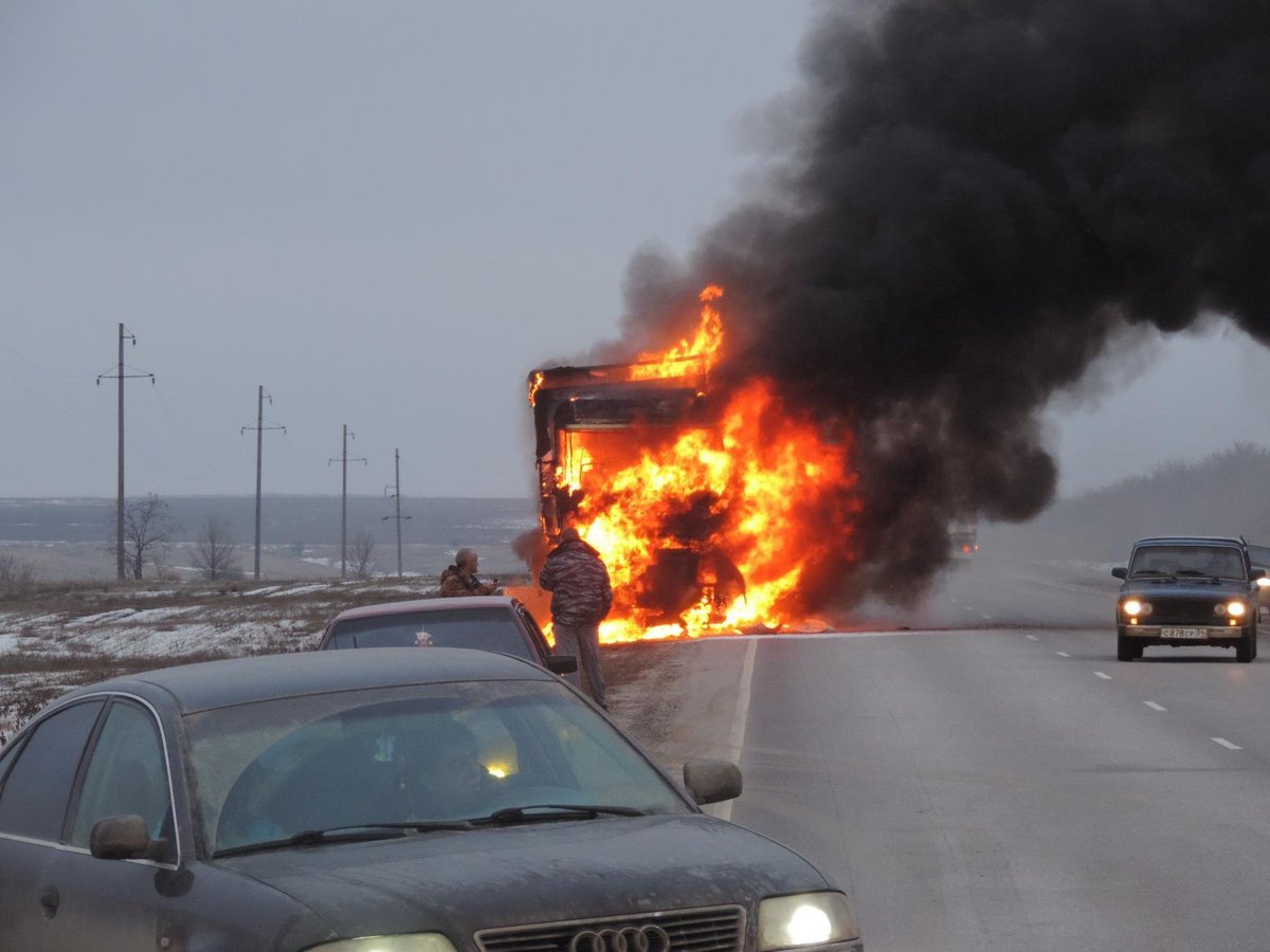 1 truck of Russian supply convoy caught fire