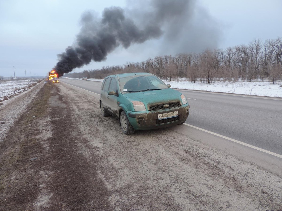 1 truck of Russian supply convoy caught fire