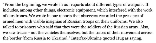 OSCE: Data indicate that Russia is directly involved in the war in eastern Ukraine.  