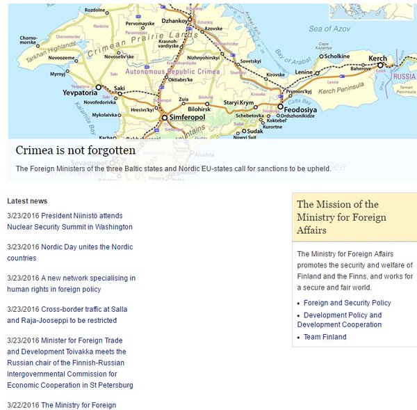 Finland Foreign Ministry website : Crimea is not forgotten 