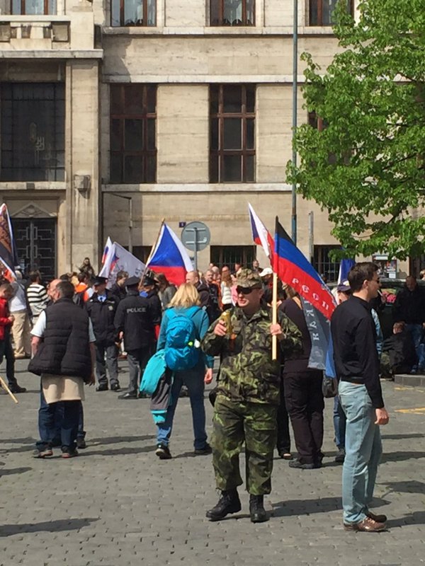 Pro-RUS, Stop Prague Maidanflags and symbols on czech nacionalist rally in Prague today  