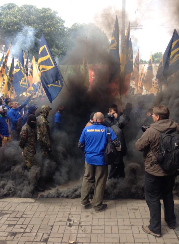 Kyiv near Parliament building. Rally against elections in occupied Donbas  
