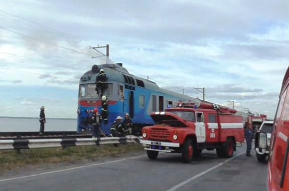 Passenger train caught on fire in Cherkassy