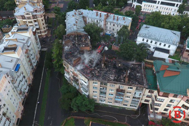 Residential building caught fire after a lightning strike in Poltava