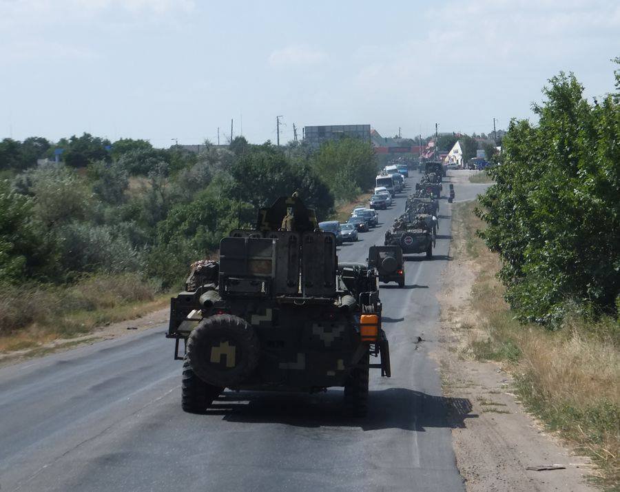 Columns of the Ukrainian military hardware in the Odessa region