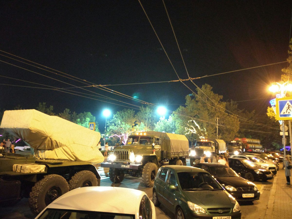 Military convoy in Sevastopol at night