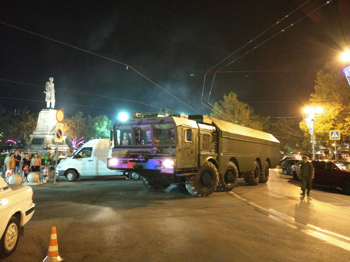 Military convoy in Sevastopol at night