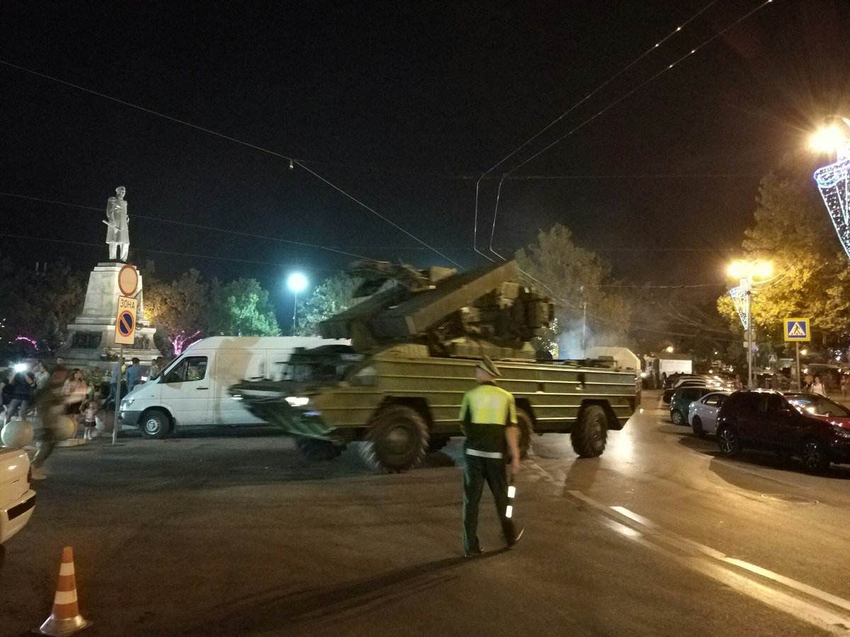 Military convoy in Sevastopol at night