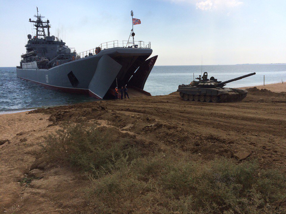 Russian Navy Ropucha class large landing ship «Tsezar Kunikov» seen during exercise at Crimea in August  