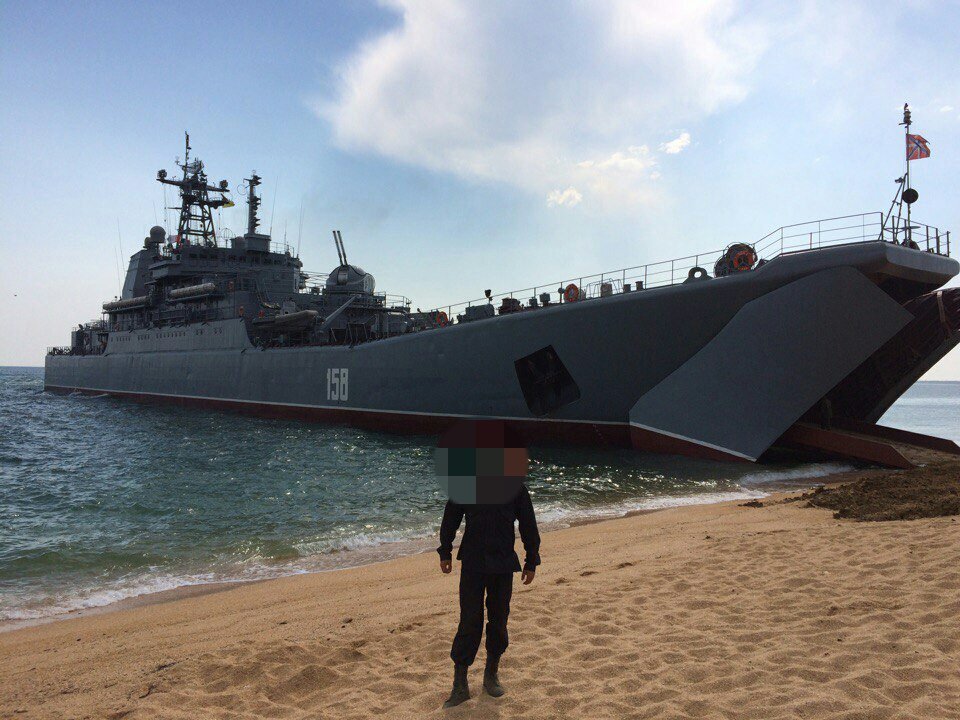 Russian Navy Ropucha class large landing ship «Tsezar Kunikov» seen during exercise at Crimea in August  