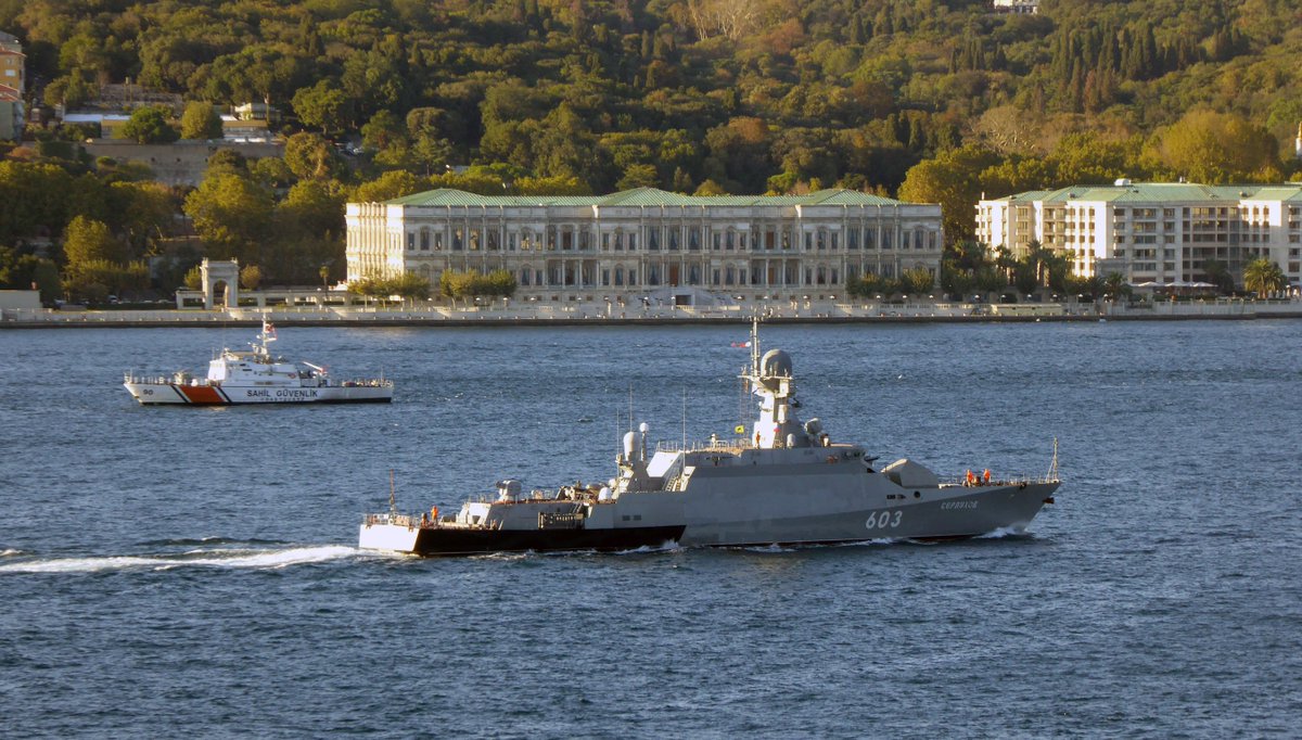 Russian Navy's Buyan-M Class (Prj 21631) Corvettes Zeleni Dol 602  and  Serpukhov 603 are northbound on the Bosphorus  