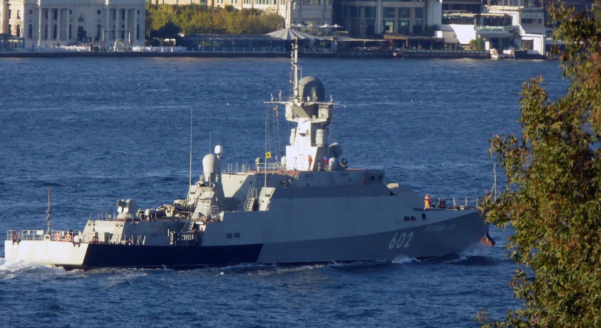 Russian Navy's Buyan-M Class (Prj 21631) Corvettes Zeleni Dol 602  and  Serpukhov 603 are northbound on the Bosphorus  