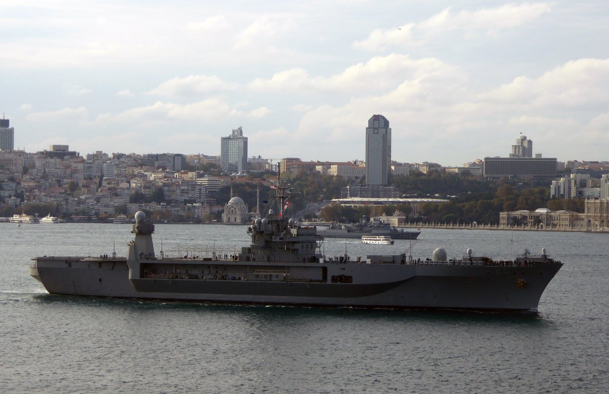 US Navy's Blue Ridge class commandship USS Mount Whitney LCC20 northbound on the Bosphorus @ 16:15 (GMT +3) and  Turkish Navy TCG Barbaros F244  