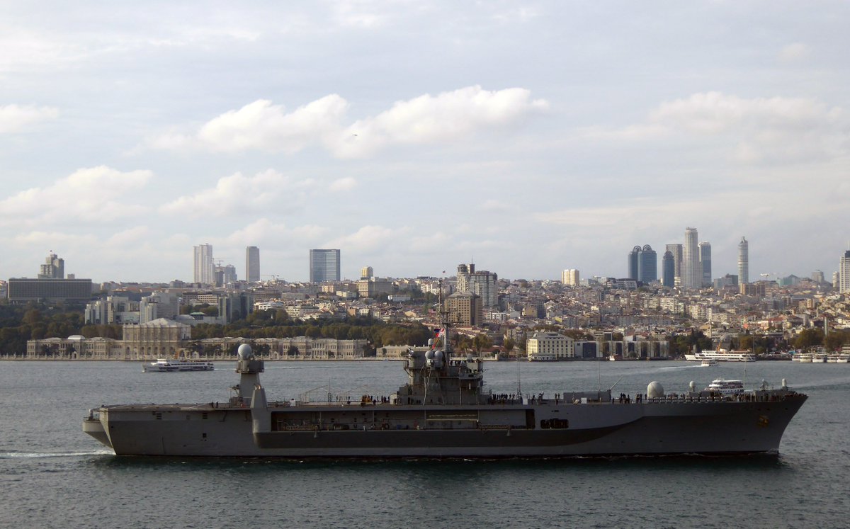 US Navy's Blue Ridge class commandship USS Mount Whitney LCC20 northbound on the Bosphorus @ 16:15 (GMT +3) and  Turkish Navy TCG Barbaros F244  
