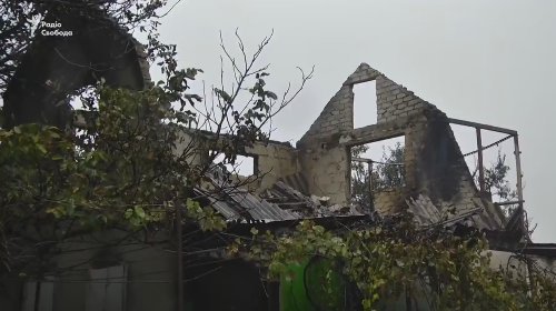 Vodyane, near Mariupol - several houses destroyed last days by the russian shelling.  