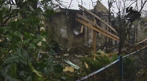 Vodyane, near Mariupol - several houses destroyed last days by the russian shelling.  