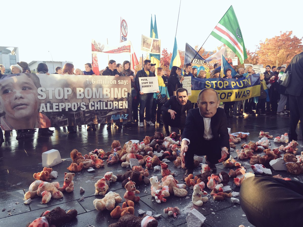 Syrer, Iraner, Tschetschenien protestierten gegen Putins Besuch in Berlin