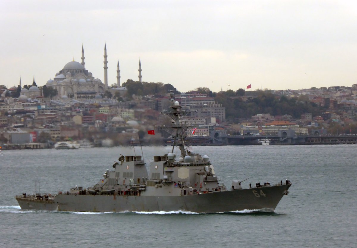 US Navy's ArleighBurke Class Destroyer USS Carney 64 northbound on the Bosphorus towards BlackSea.  