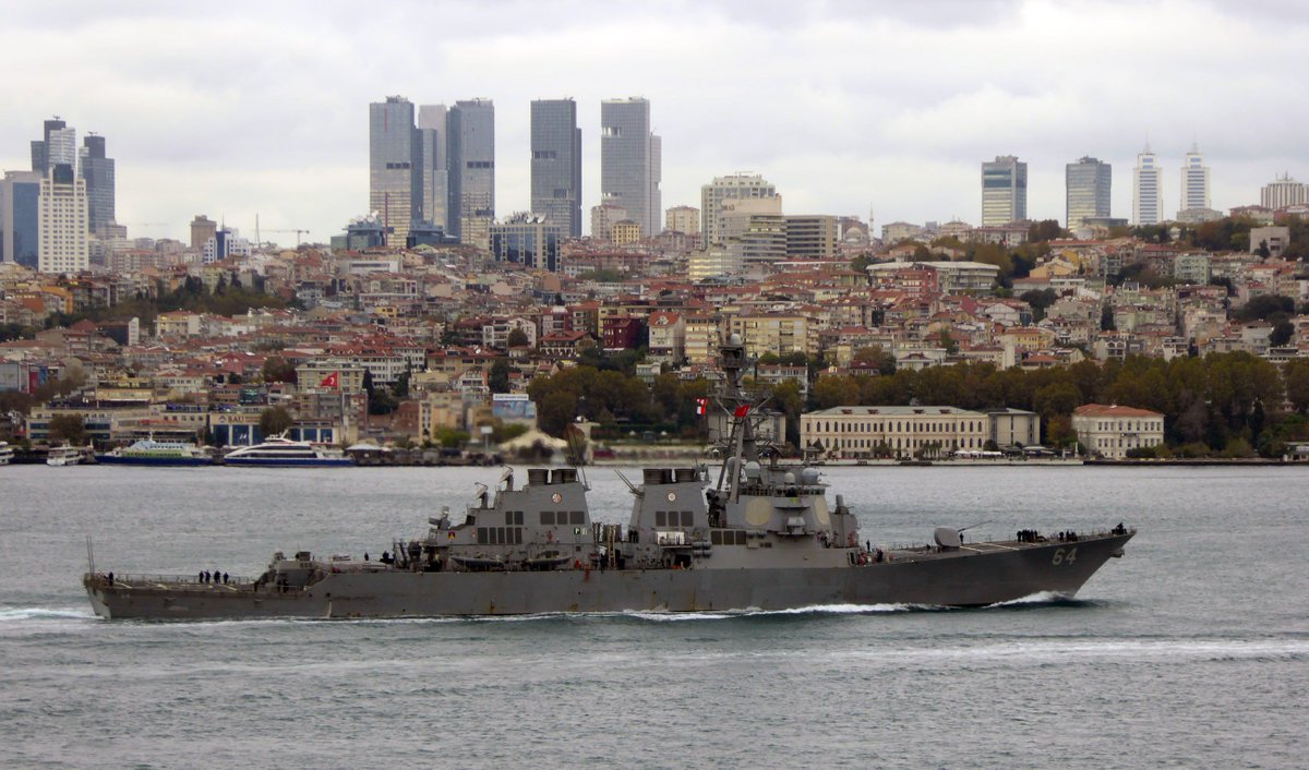 US Navy's ArleighBurke Class Destroyer USS Carney 64 northbound on the Bosphorus towards BlackSea.  