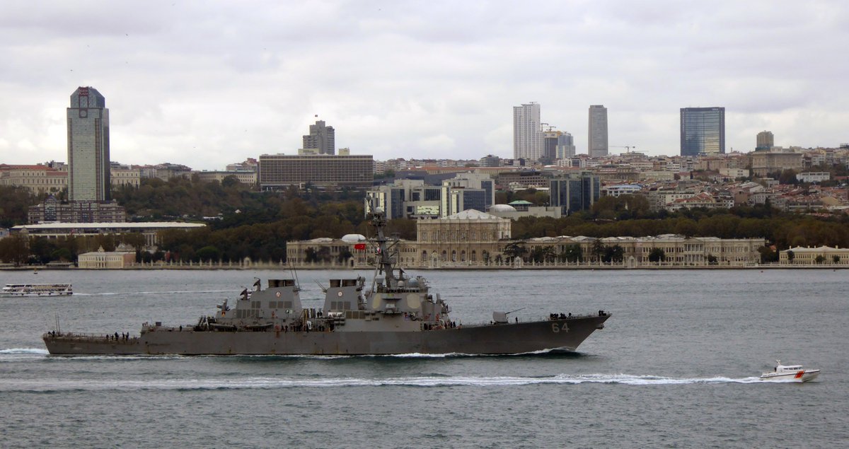 US Navy's ArleighBurke Class Destroyer USS Carney 64 northbound on the Bosphorus towards BlackSea.  