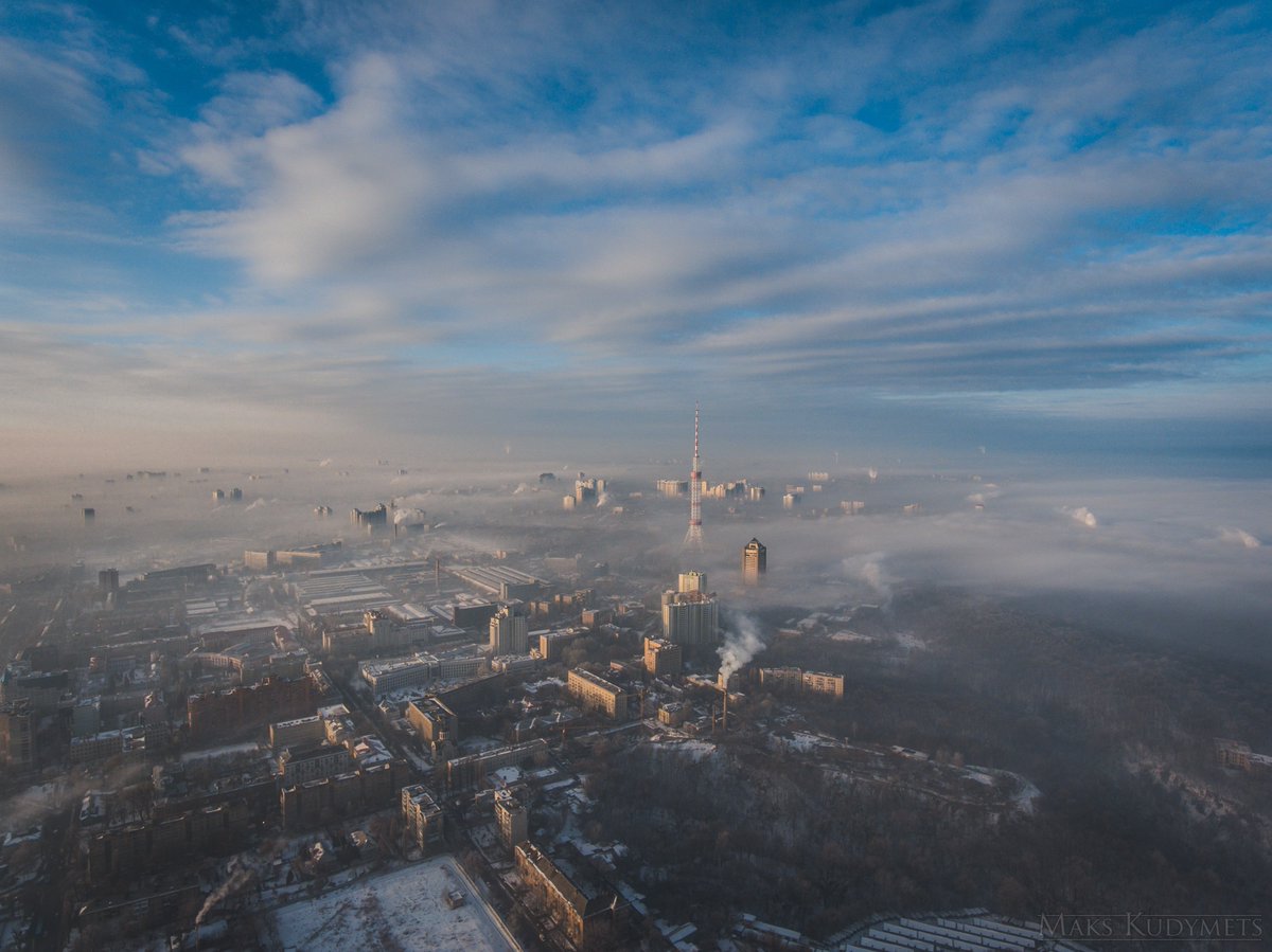 Aerial view of fog/smog today in Kyiv