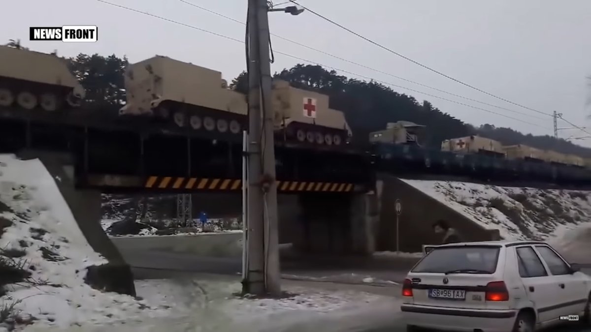 According to the video echelon of US military equipment heading toward Ukraine from Slovakia  