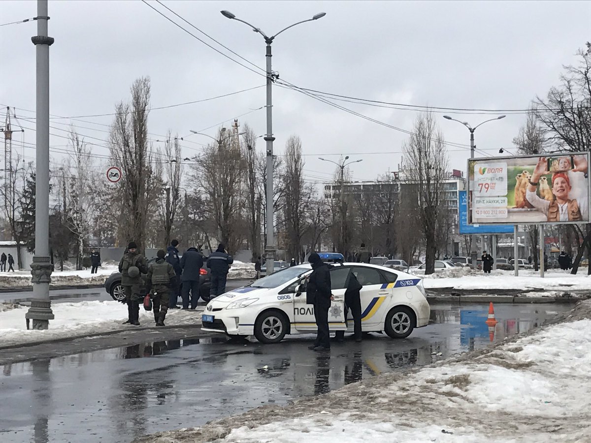 Police and National guard in Kharkiv. Today memorial to those killed in terror attack near Palac Sportu 