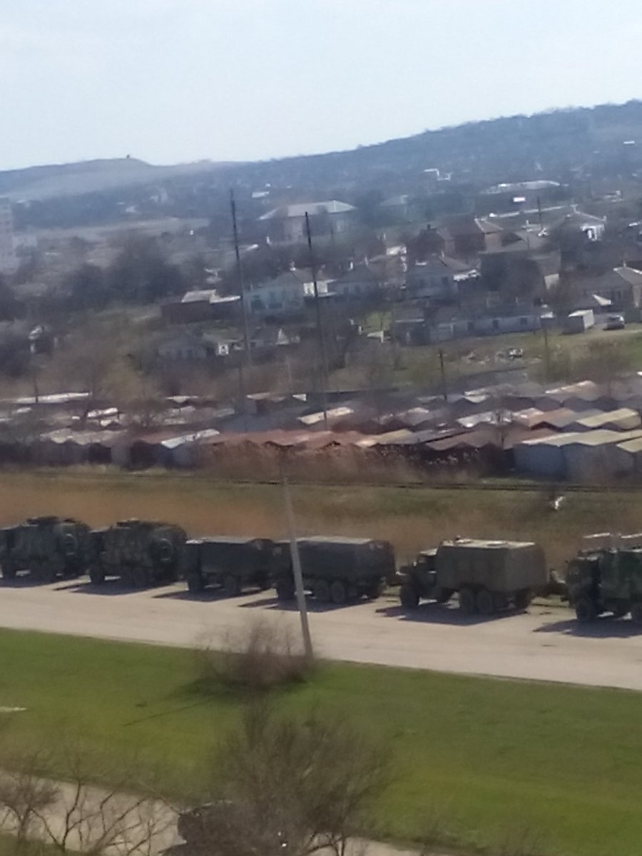 Large military convoy in Kerch