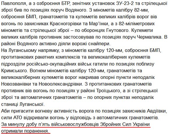 45 attacks on Ukrainian positions yesterday, 5 Ukrainian soldiers were wounded