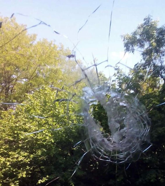 Maryinka: 12.7mm sniper bullet hit a window in school last night  