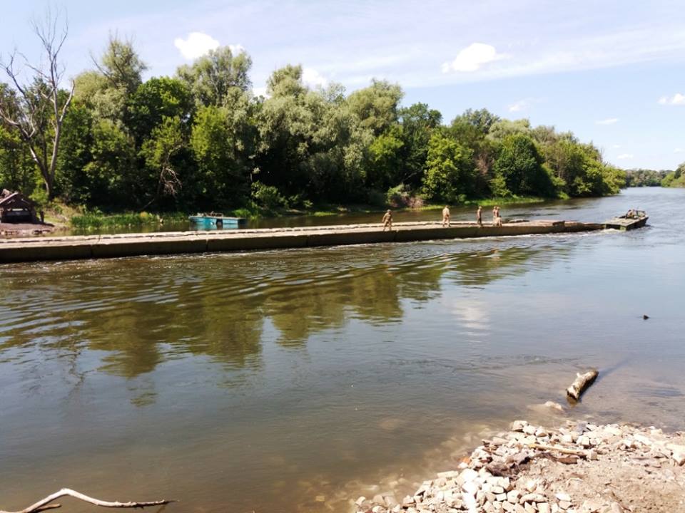 Military engineers installed a 70-meter long pontoon bridge across Siverskyi Donets near frontline Krymske at request of local residents  