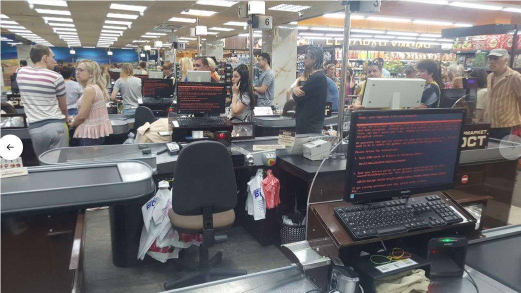 Supermarket in Kharkiv, east Ukraine - all the payment terminals look to have been hit by the Petya ransomeware.  