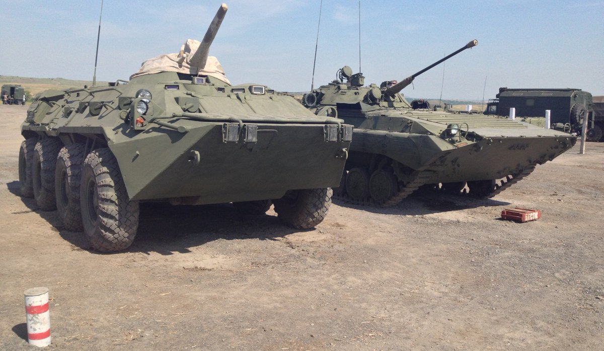 Russian forces vehicles at firing range in Zuhres