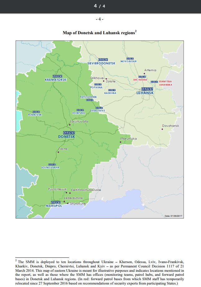 Eastern Ukraine: Table of ceasefire violations as of 31 July 2017 by OSCE  