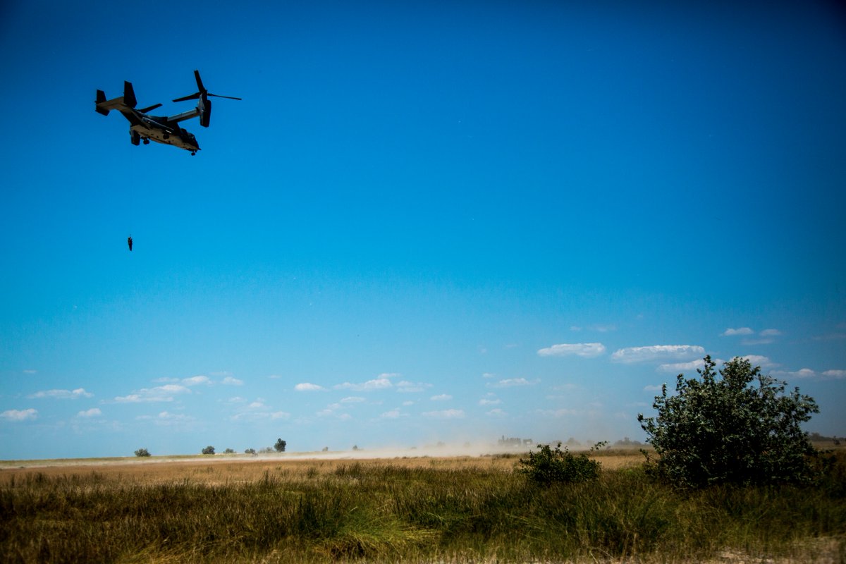 U.S. Navy SEALs drop-in using a CV-22 during Exercise SeaBreeze '17 in Ukraine