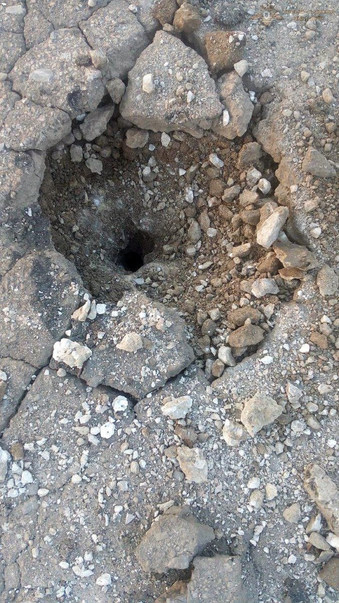 Russian militants claimed the photo shows the hit from mine dropped from UAV. Petrovskiy district of Donetsk 