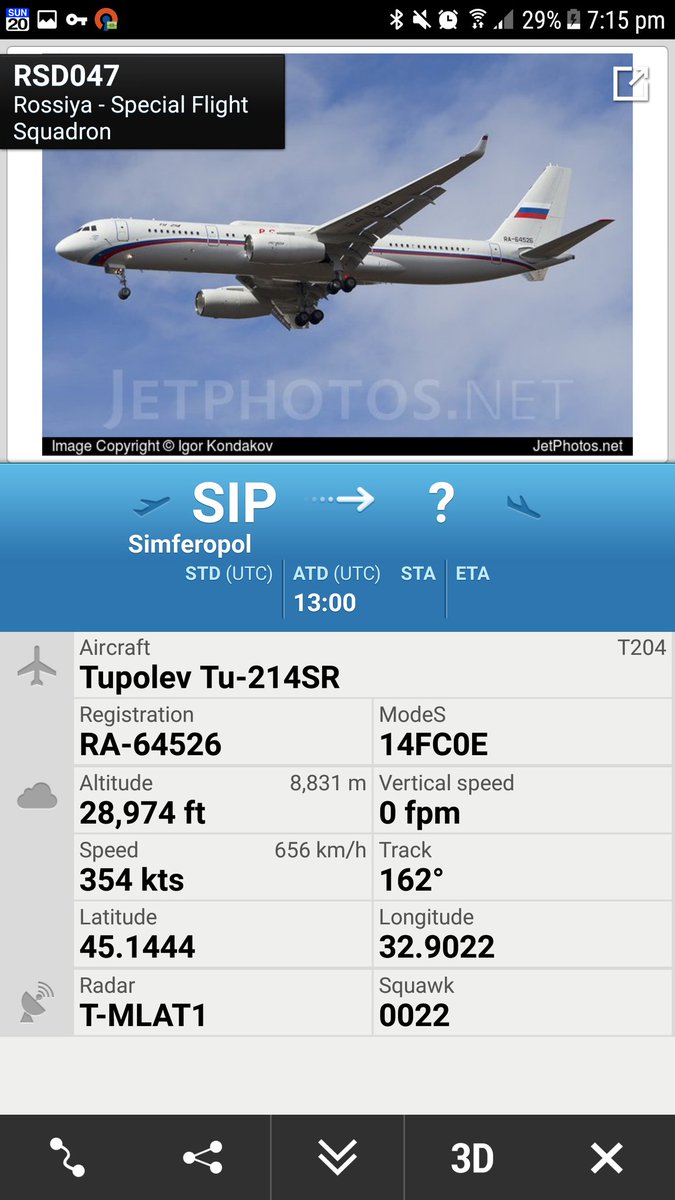 Russian comms relay Tu214SR orbiting over the Black Sea / Crimea