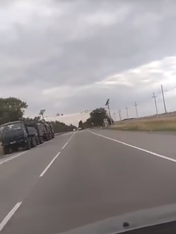 Russian military convoy next to Kherson region in occupied Crimea