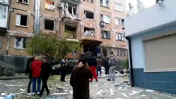 Heavy explosion damaged apartment block in Donetsk. Likely gas 