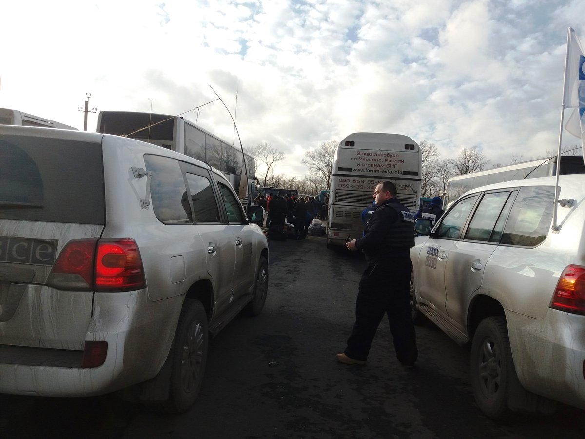 OSCE SMM monitored security situation around exchange of detainees across contact line @ Maiorsk EECP. SMM was present with 4 patrols in the area on both sides of the contact line. Relevant observations will be reported in the Daily Report 
