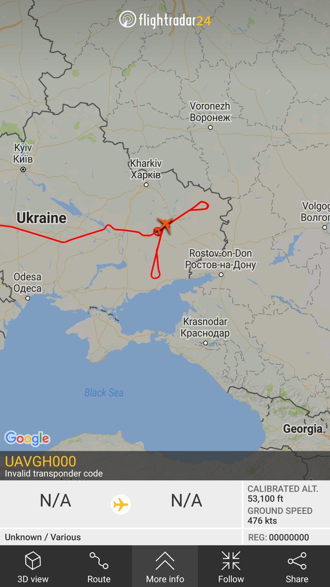 US Air Force RQ-4A Global Hawk UAV 53,000 feet over Donetsk and Luhansk regionw