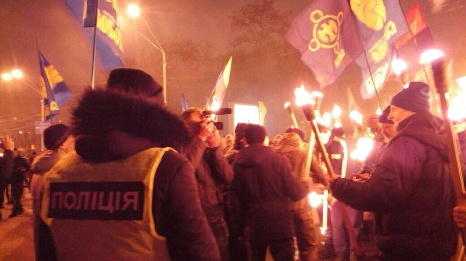 Ukrainian nationalists are marching tonight in Kyiv