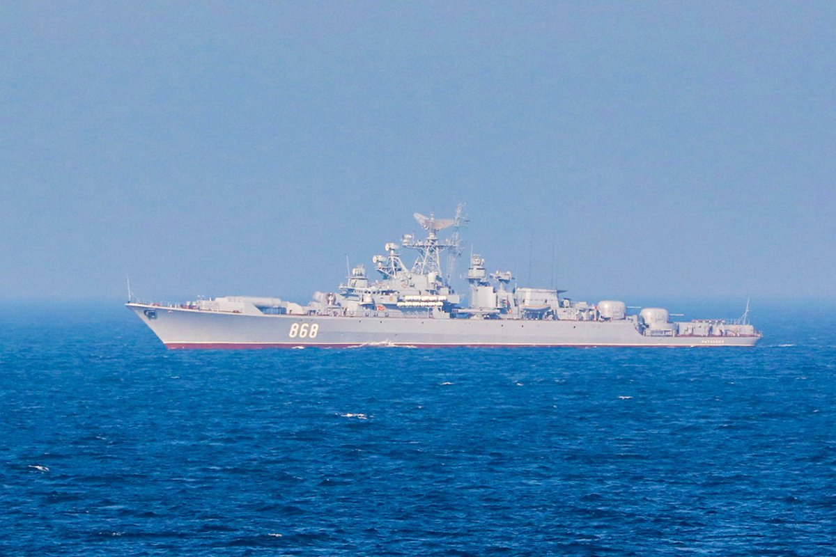 Russian Navy ship Pytlivy steaming near Standing NATO Maritime Group 2 this week during routine training in the Black Sea  