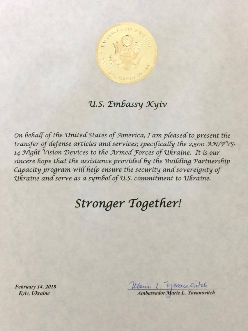 U.S. hand over 2500 Night vision devices to Armed Forces of Ukraine