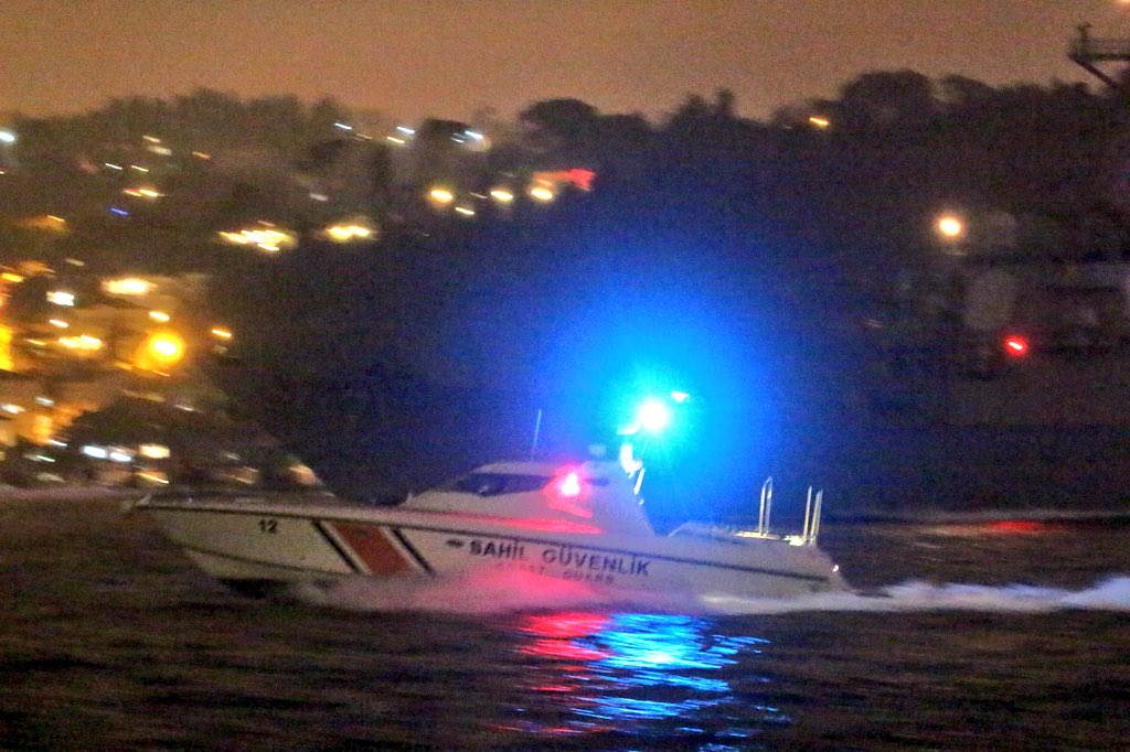 Turkish Coast Guard TCSG12 escorted Arleigh Burke-class AEGIS guided missile @USNavyEurope destroyer USS Ross DDG71 during its BlackSea-bound Bosphorus transit