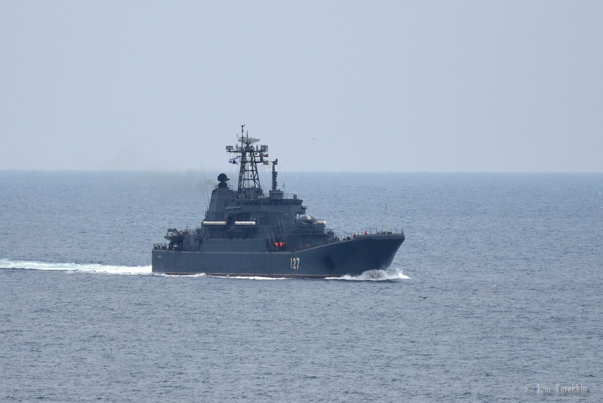 Russian Navy landing ship 'Minsk' [project 775II/Ropucha Class] enters in Sevastopol Bay. February 19, 2018  She looks heavily loaded.   